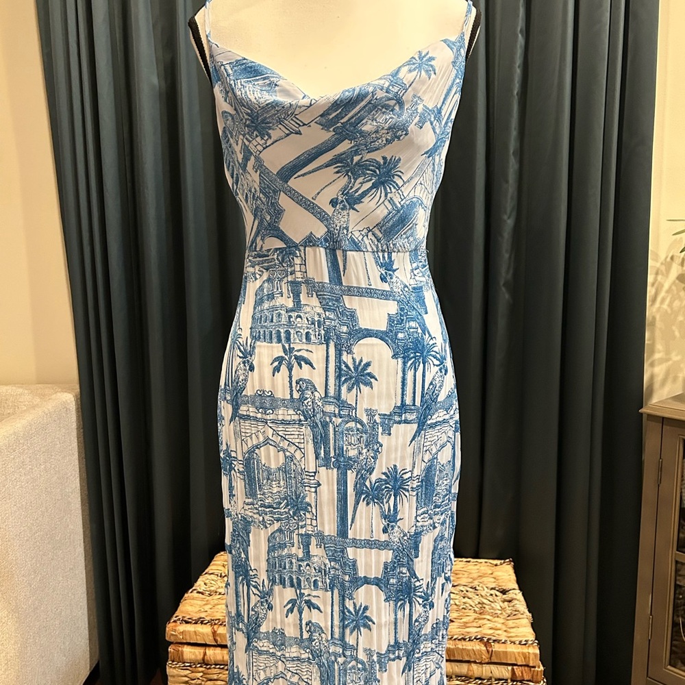 Forever 21 Blue and White Printed Midi Dress